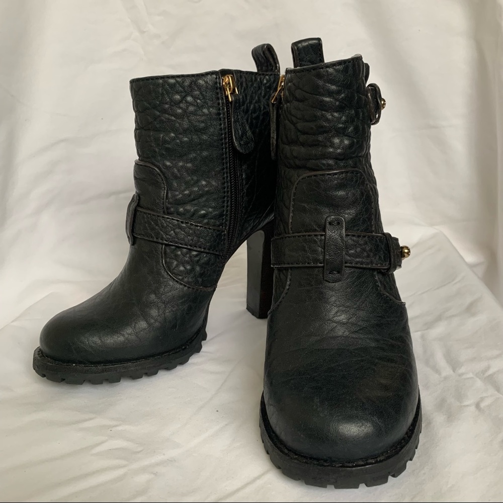 Tory Burch “Landers” Lug Sole Genuine Leather Heel Bootie with Gold Rivet